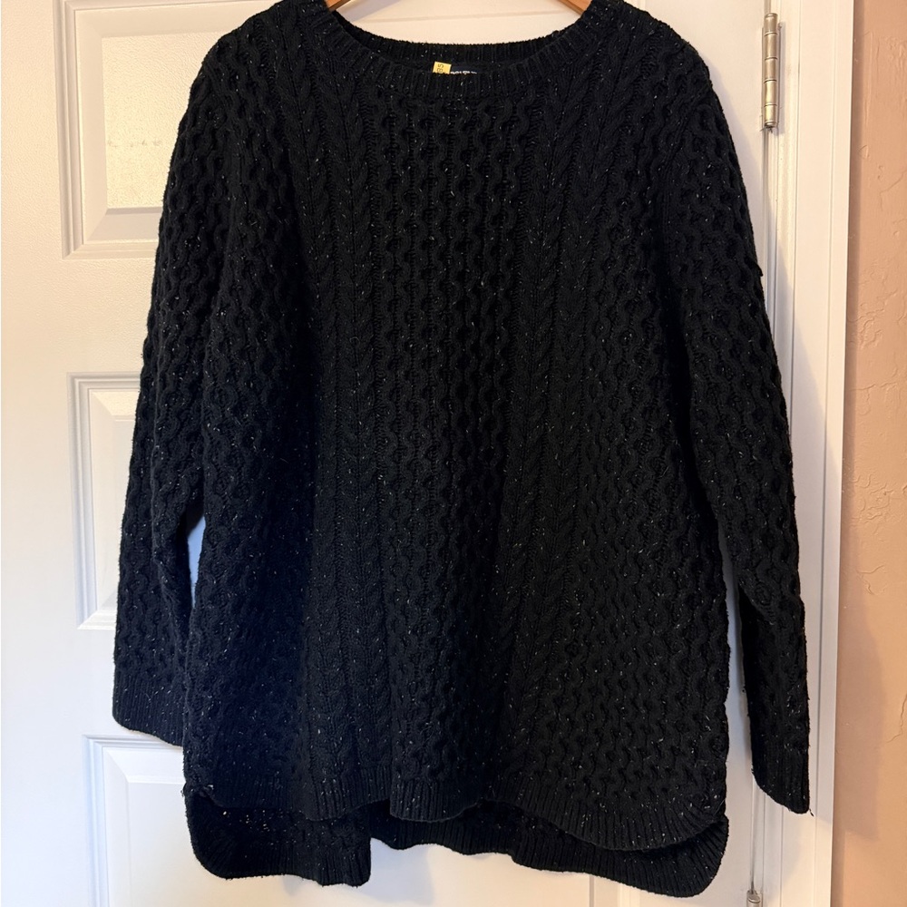 Lands' End Classic Black Cable Knit Sweater